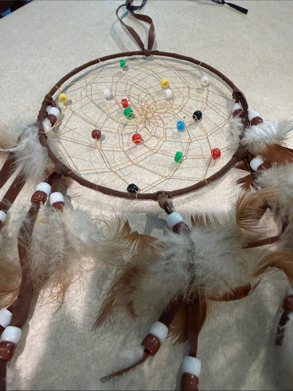 Brown Feather Dreamcatcher with Multicolor Beads